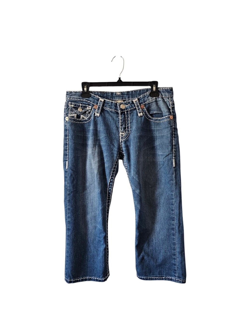 True Religion Billy Super T Jeans Vintage Y2K Size 30 Capri Crop Blue Low Rise